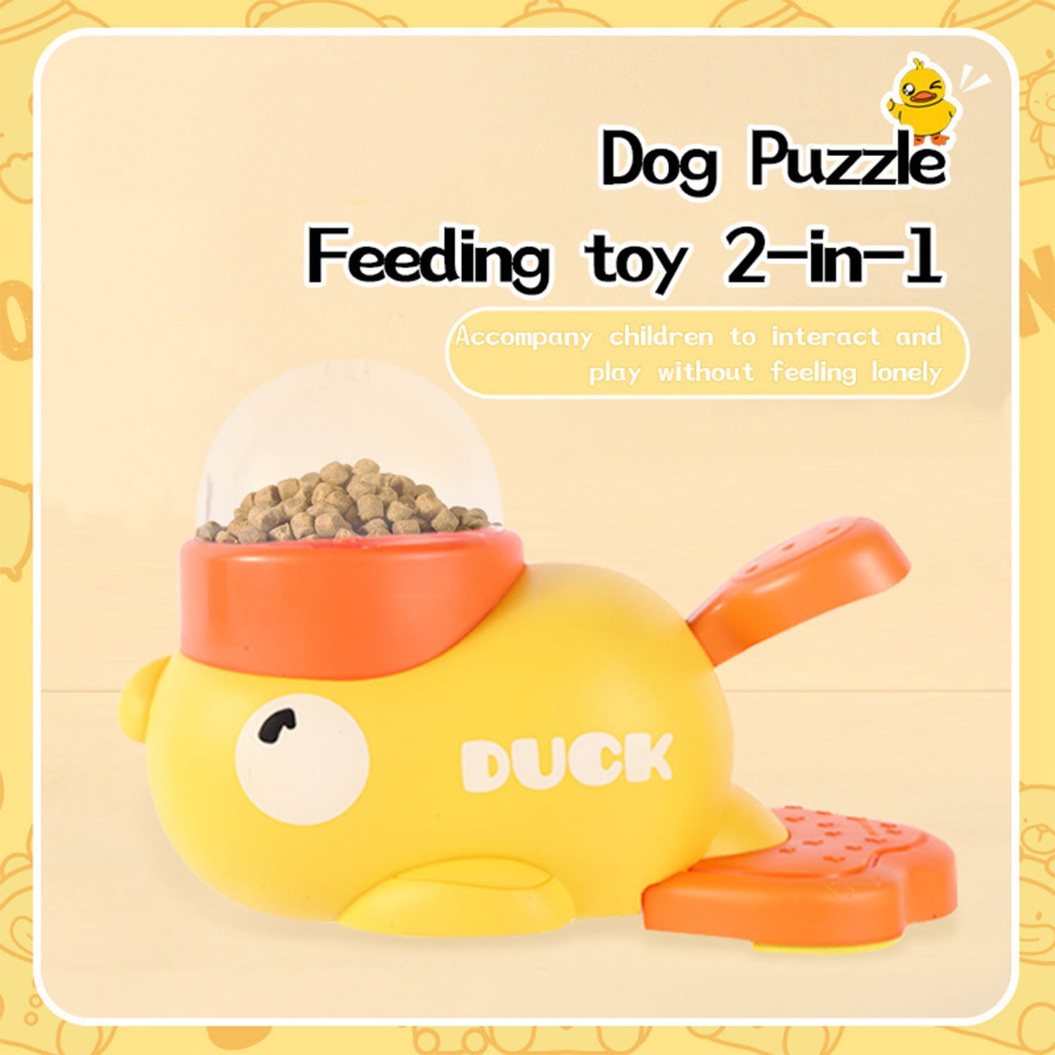 Interactive Dog Toy for Treat Dispensing, 8.7×5.5×4.3in, Chewable Food Puzzle, Yellow Duck Pet Training Reward
