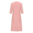 thumbnail image 5 of Breaise Women Loose Cotton Linen Dresses Plus Size Solid 3/4 Sleeve Midi Dresses Notch V Neck Pleated Waisted Dresses Casual Summer Work Dresses with Pockets Pink XXXXL, 5 of 6