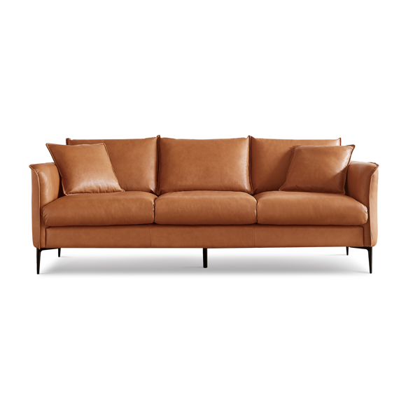 Valencia Jasper Leather Three Seats Sofa 85.4" | Pure Italian Nappa 11000 Top Grain Leather, Superior Comfort, Solid And Sturdy Steel Legs, Luxurious Down Feather Filling, Cognac