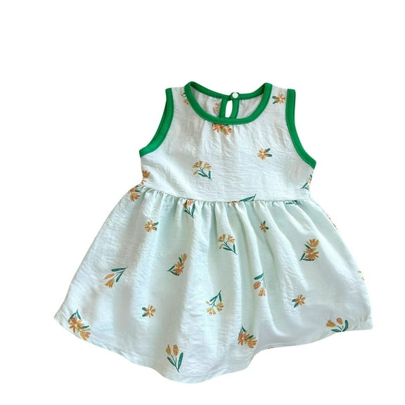 Jgppe Summer Girls Dresses Casual Cotton Cute Print Sleeveless Tank Dresses 0-10 Years