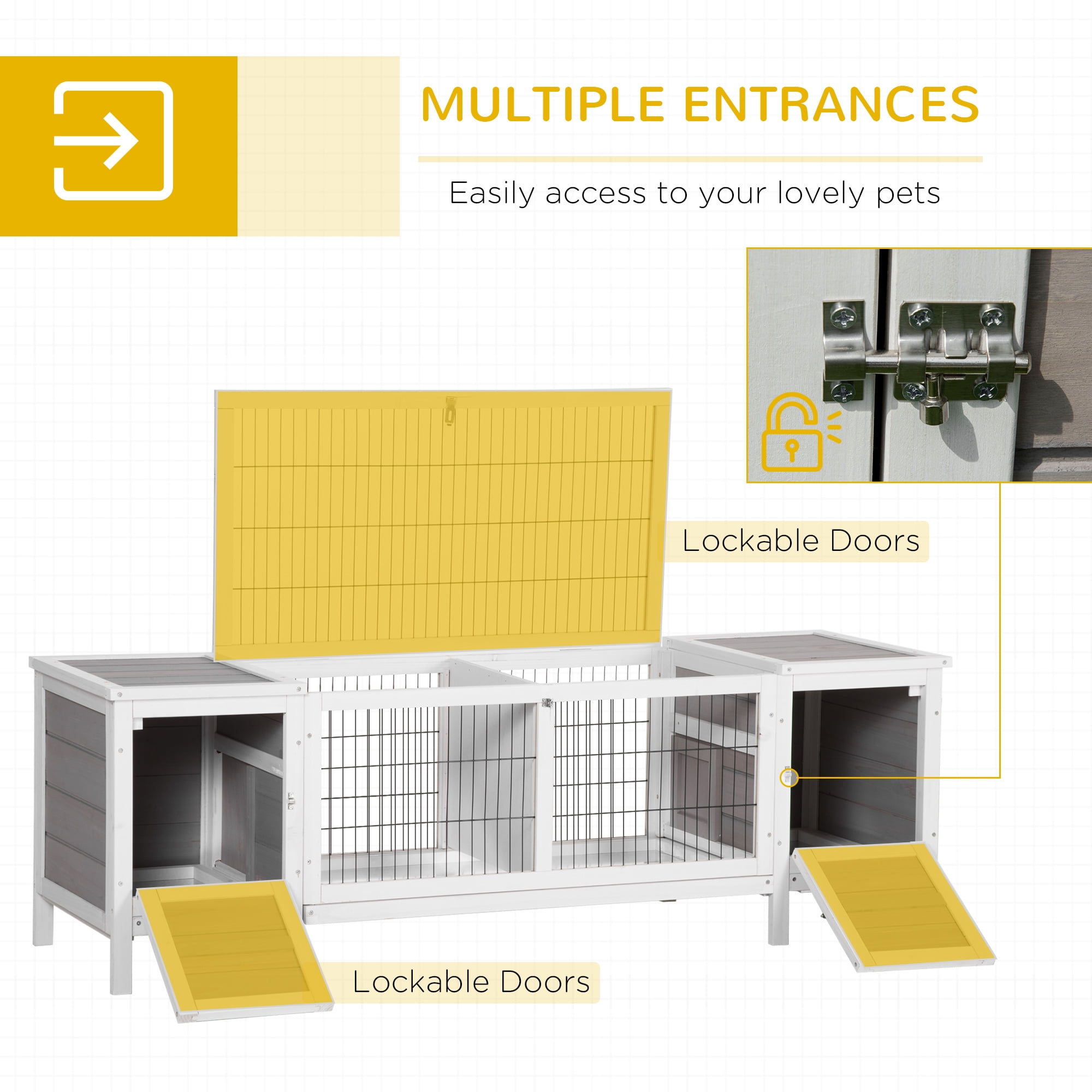 PawHut Rabbit Hutch, Bunny Cage, Guinea Pig House with Pull-Out Tray and Divided Board for Indoor, White