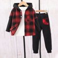 thumbnail image 6 of Gerichy Toddler Boy Clothes Fall Winter Outfit, Boys Clothes 2T 3T 4T 5T 2 Piece Plaid Hooded Button Top Pants Set for Toddler Little Kids 3T-7T, 6 of 7