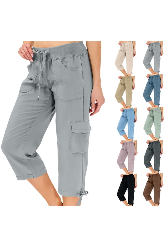 Capri Pants for Women Summer Quick Dry Cargo Capris with Pockets Drawstring Cargo Pant Outdoor Golf Hiking Pants 2026 Royal Blue L