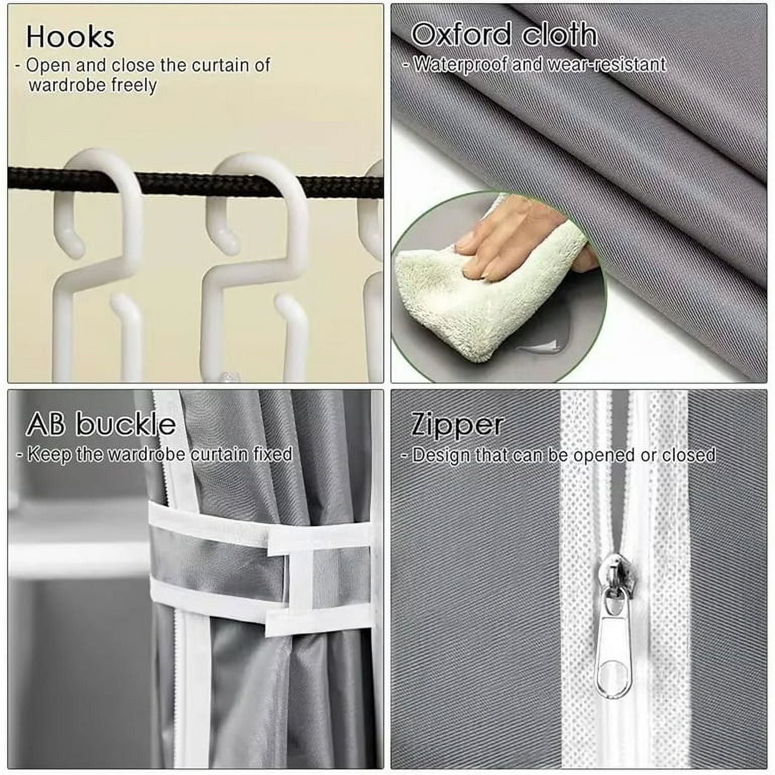 YQSDG 3-Shelf Portable Wardrobe Closet Organizer with Hanging Space, Grey