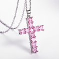 thumbnail image 1 of Elegant Pink Zircon Cross Necklace - Vintage Style Pendant Necklace in 925 Silver Plated, 1 of 4