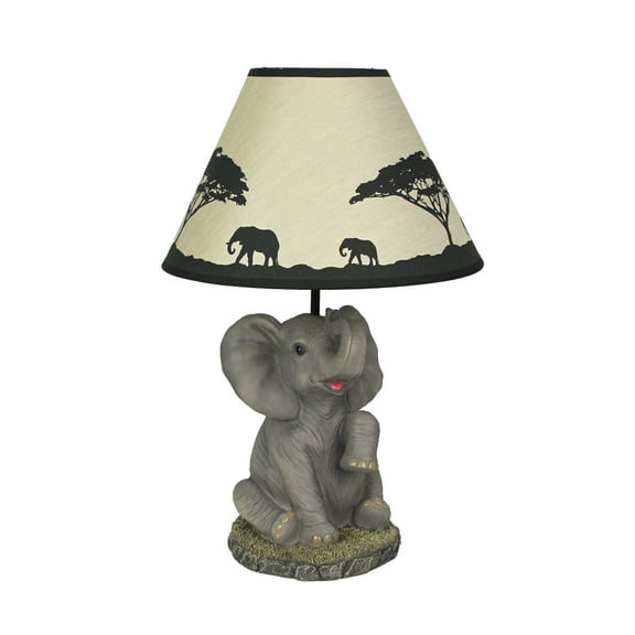 DWK Kenya's Glow African Elephant Sculptural Table Lamp w/Decorative Shade
