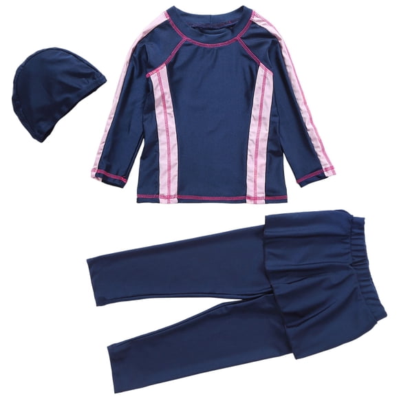 WEIYLL Swimsuits for Girls Conservative Full Cover Moderate Summer Long Sleeve Pants Patchwork Sun Protection Kids Swimwear 3 Pcs for 3-4 Years