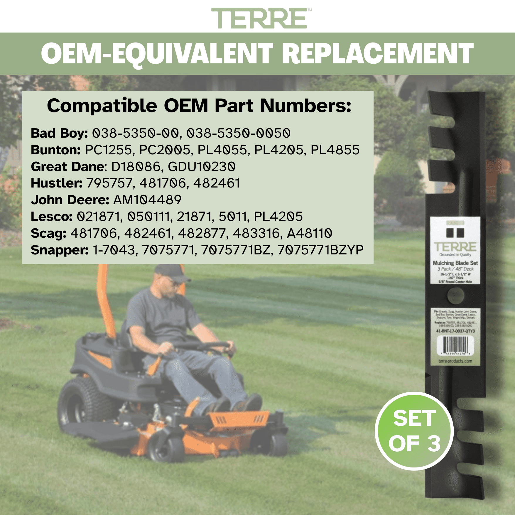 Terre Products 48-Inch Mulching Lawn Mower Blades for Gravely, Scag, Hustler, John Deere