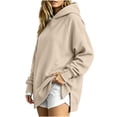 thumbnail image 5 of thefmos Women's Fall Winter Hooded Slit Pullover Tops Sweatshirts Loose Casual Hoodie Long Sleeve Tunic Blouses with Pocket Trendy Vacation Clothes, Beige XL, 5 of 6