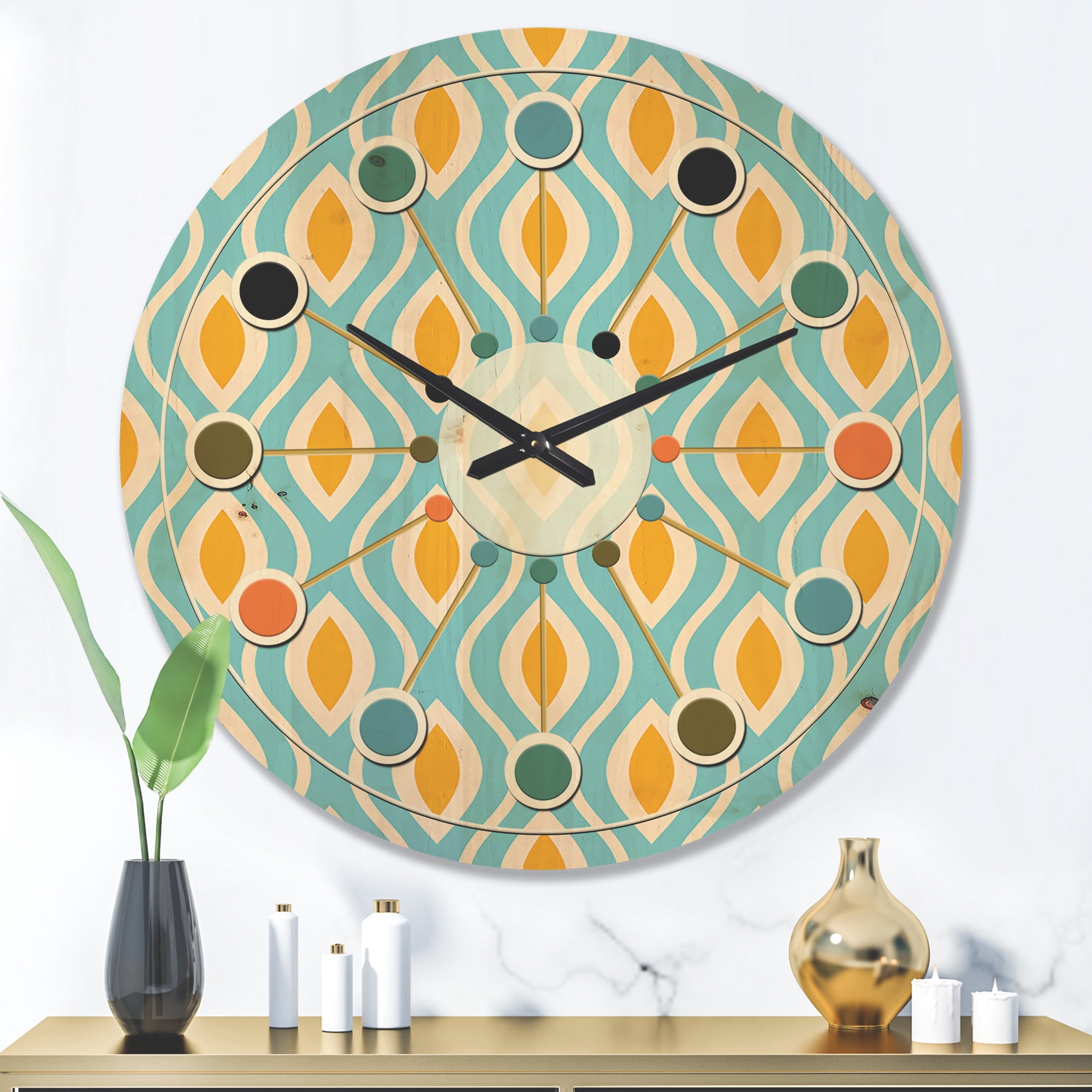 Designart 'Abstract Retro Pattern Design XII' Mid-Century Modern Wood Wall Clock