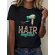 thumbnail image 1 of Women's Leopard Print "Hair Hustler" Graphic Tee - Casual Loose Fit T-Shirt with Hair Dryer & Scissors Design, Short Sleeve, Round Neck, Spring/Summer Essential for Home or Outings, Cas, 1 of 6
