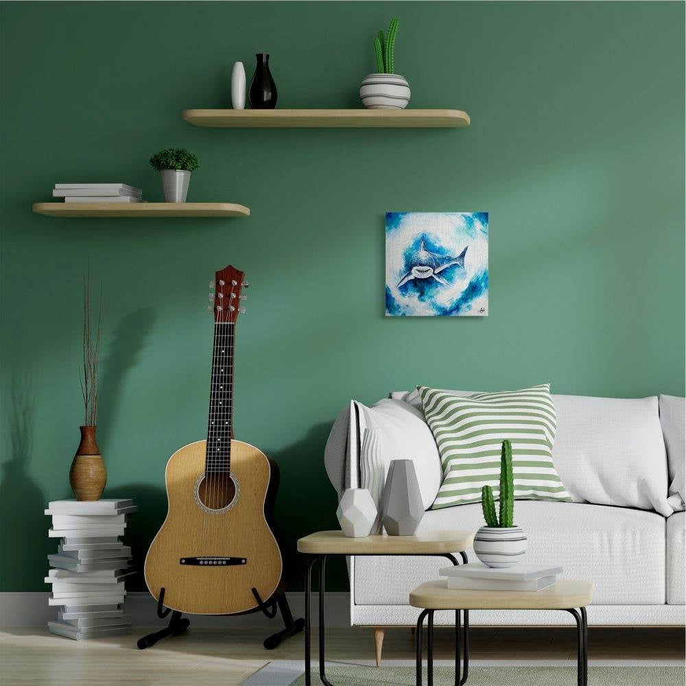 Stupell Industries Ocean Sea Shark Animal Blue Watercolor Painting Canvas Wall Art by Marc Allante