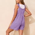 thumbnail image 4 of lcziwo Summer Plaid Romper for Women Casual Cute Tie Straps Sleeveless Short Jumpsuit Loose Fit Wide Leg Onesie Shorts Overalls Weekly Prime Purple XXL, 4 of 8
