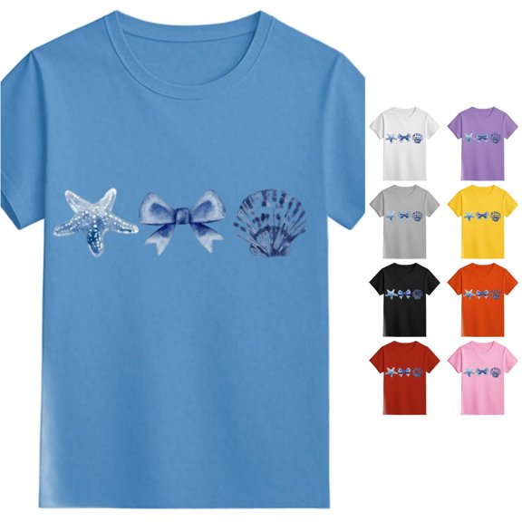 JAJAHO Girls Short Sleeve T Shirt Cute Ocean Animal Print Round Neck Loose Fit Summer Beach Graphic Tees For Kids Toddlers 1-13Y
