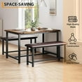 thumbnail image 6 of Garvee 3 Piece Dining Table Set for 4, Modern Industrial Wooden Kitchen Table with 2 Upholstered Benches, Space Saving Metal Frame Dining Set for Living Room, Dining Room, Apartment, 6 of 7