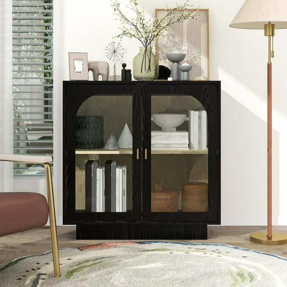 Harmijoy 2 Door Storage Cabinet with Acrylic Doors, Adjustable Shelf, for Living Room/Dining Room/Study, Black