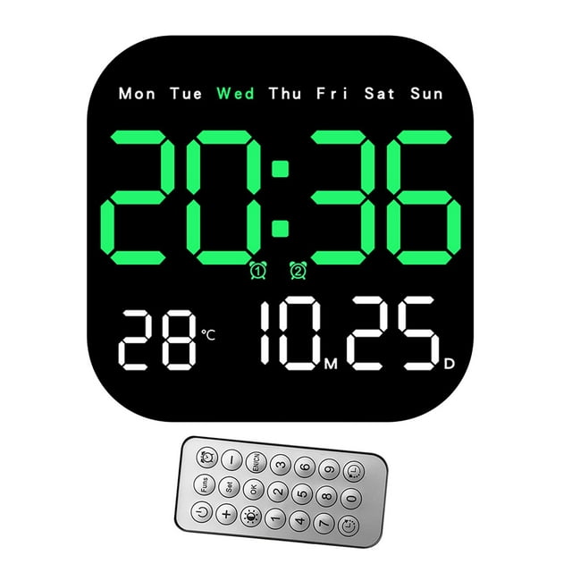 Reloj despertador digital con alarma y reloj de mesa, control de luz ajustable de 10 niveles. Verde