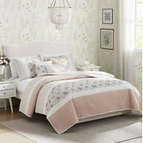 Izzovium 6-Piece Cotton Percale Reversible Quilt Set Blush King/Cal King, with Throw Pillows and Farmhouse Style