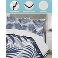 thumbnail image 4 of Quilts Twin-XL Size Bedding Set, Navy Blue Palm Leaves Lightweight Quilted Comforter, Summer Botanical Tropical Plants Soft Reversible Bedspread Coverlet with Pillow Covers for All Season, 68" x 98", 4 of 7