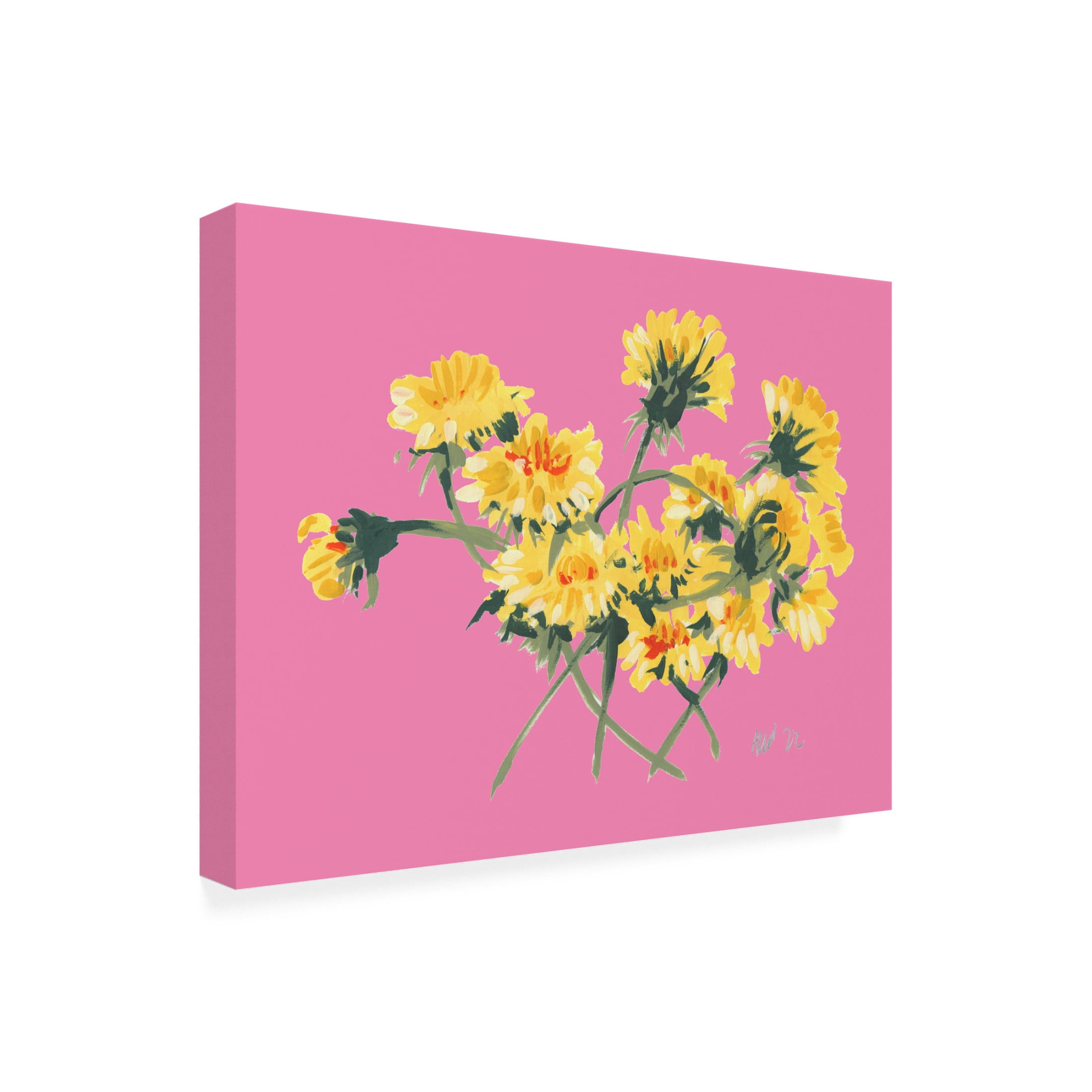 Trademark Fine Art Ania Zwara  Yellow Dandelions On Pink Canvas Wall Art