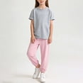 thumbnail image 2 of Atogsazn Children's Girls Jogger Clothes Set Kids Short Sleeve Cotton T-shirt Sweatpant Outfit Summer Tee Tops Gray 5-6 Years Fashion, 2 of 8