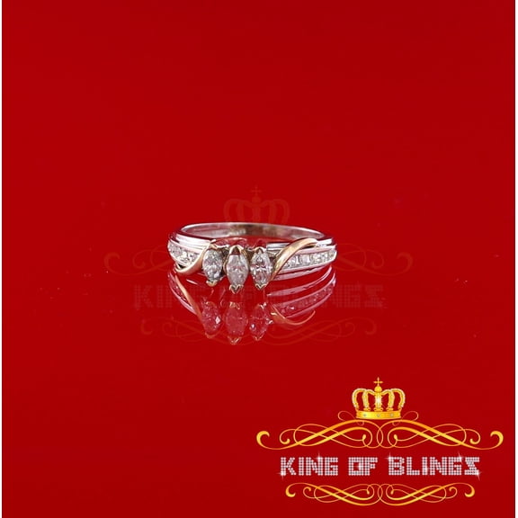 King of Bling's 14K Real White Gold with 0.50CT Real Diamond Ladies Ring Size 6.5
