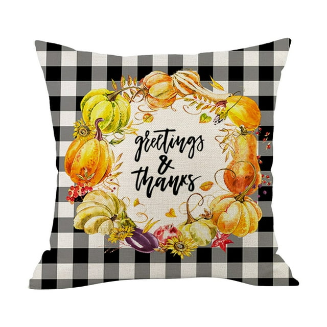 Thanksgiving Linen Pillowcase With Plaid Printed Car Sofa Pillowcase, Bedside Backrest Pillowcase