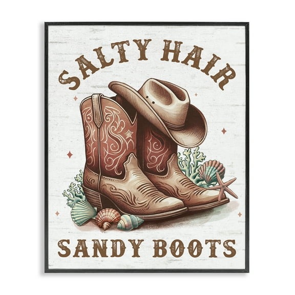 Stupell Industries Coastal Cowgirl Boots Plants & Flowers Painting Black Framed Art Print Wall Art, 11 x 14