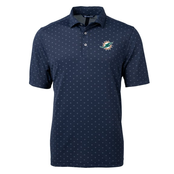 Men's Cutter & Buck Navy Miami Dolphins Virtue Eco Pique Tile Print Polo