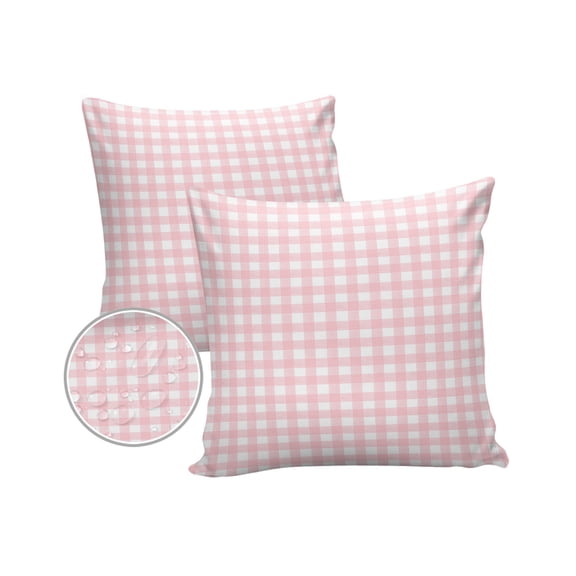 Pack of 2 Outdoor Pillow Covers, Pink Buffalo Plaid Waterproof Square Throw Pillowcase Cushion Decorative Pillow Covers for Couch Patio Tent, 16x16 in