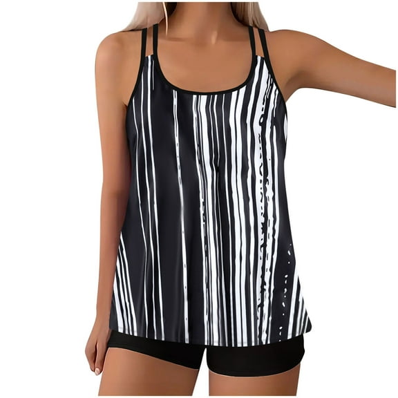 Oplxuo Two Piece Tankini Swimsuits for Women with Shorts Tummy Control Bathing Suits Athletic Swimwear