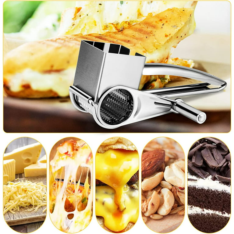JLLOM Rotary Cheese Grater with 3 Drum Blades,Stainless Steel Manual  Handheld Cheese Grater Shredder Cutter for Grating Hard Cheese Chocolate  Nuts Almonds 