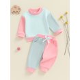 thumbnail image 3 of Elippeo Baby Pants Set 6 12 18 24 Months 3 Years Contrast Color Long Sleeve Crew Neck Sweatshirt with Sweatpants 2-piece Outfit for Girls Boys, 3 of 9