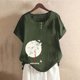 thumbnail image 4 of Camisas de Manga Corta para las Mujeres Blusas de Impresión Casual Botón Cuello Redondo, Top de Verano Ligero para el Día Y el Trabajo, 4 of 4
