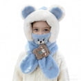 thumbnail image 4 of Krdevn Cute Bear Ear Plush Kids Earflap Hat Matching Bear Scarf Set Soft Thermal Windproof Winter Cold Weather Cap for Toddler Boys Girls, 4 of 4