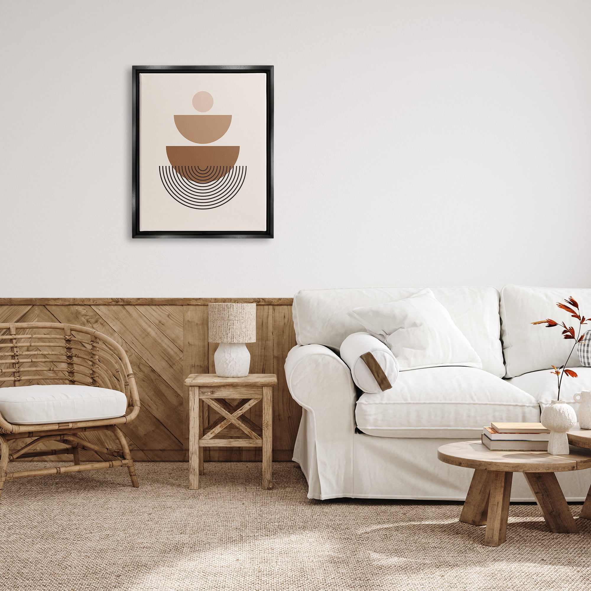 Stupell Industries Brown Shapes on Beige Abstract Painting Black Floater Framed Art Print Wall Art, 25 x 31