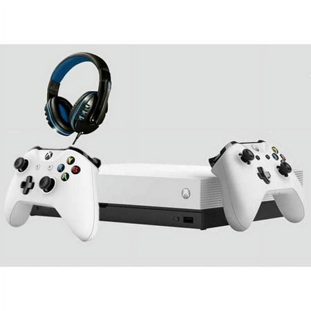 Microsoft Xbox One X 1TB Gaming Console White 2 Controller Included BOLT AXTION Bundle Refurbished