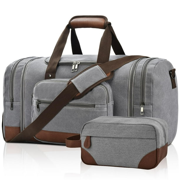 Litvyak Duffle Bag for Travel, Carry on Bag Travel Bags for Men Canvas Travel Duffel Bags Overnight Weekend Gym Bag Carry On Luggage Bags (Grey+Toiletry Bag)