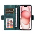 thumbnail image 5 of ELEHOLD For iPhone 14 Leather Wallet Phone Case, Embossed Diamond Folio Flip Cover, Card Holder Cash Slot, Stand Support, Wrist Strap Lanyard -Green, 5 of 10