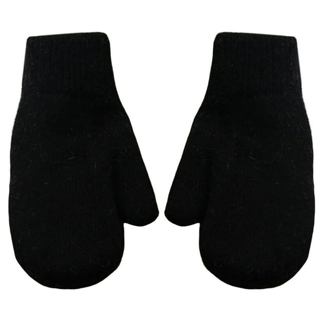 1 Pair Women Mittens Double-layers Cute Stretchy Soft Thickened Cold Resistant Solid Color Autumn Winter Girls Gloves for Riding