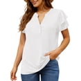 thumbnail image 3 of UVN Summer Blouse for Women Ruffle Short Sleeve Shirts V Neck Button Down Elegant Ladies Tops, 3 of 9