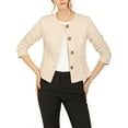 thumbnail image 2 of Unique Bargains Women's Casual Fall Button Front Elegant Work Office Blazer Jacket S Beige, 2 of 7