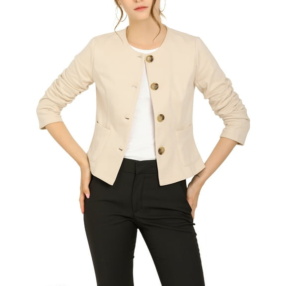 INSPIRE CHIC Women's Lightweight Jacket Button Vintage Fall Short Jacket with Pockets S Beige