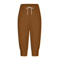 thumbnail image 4 of Women's Casual Elastic Tie Waist Loose Long Pants with Pocket Capris | Aestivo, Brown S, 4 of 6