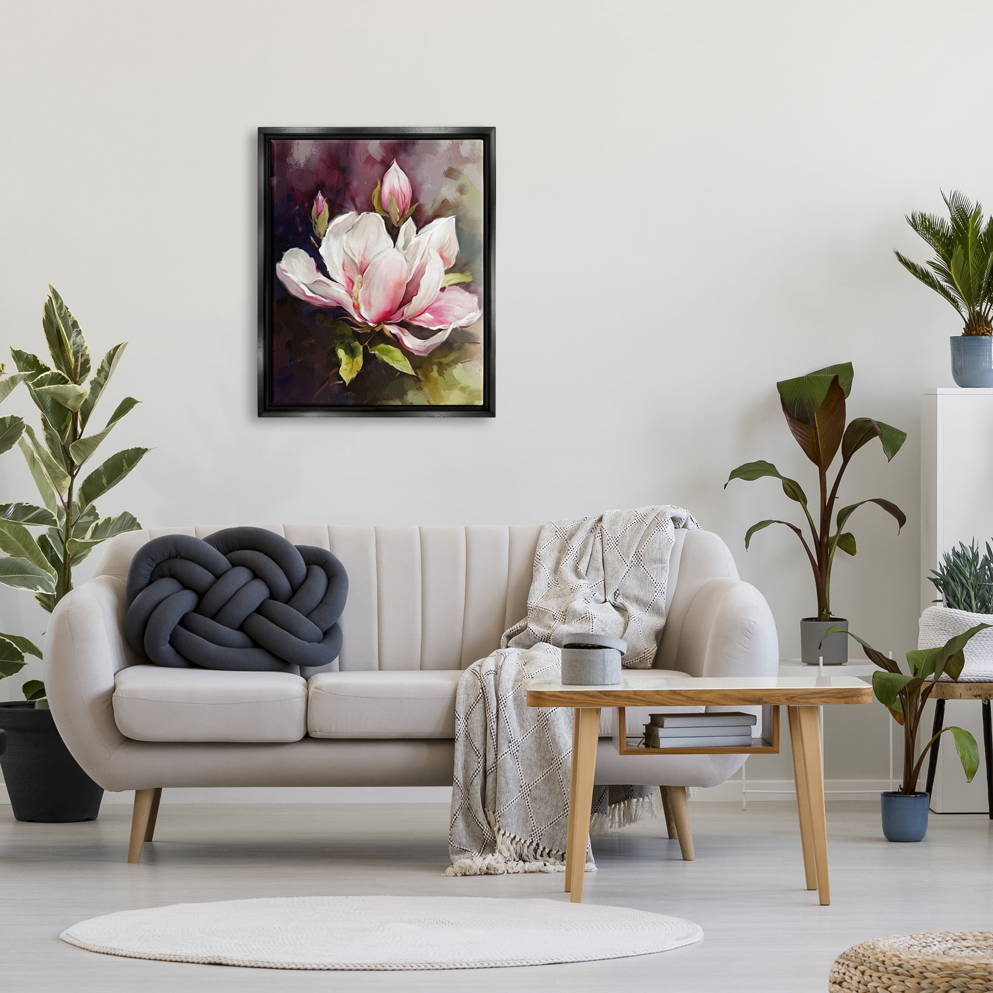 Stupell Industries Budding Pink Lilies Botanical & Floral Painting Black Floater Framed Art Print Wall Art, 25 x 31