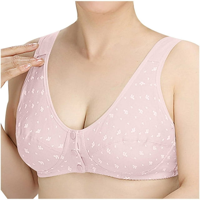 Timegard Wirefree Bras for Women Print Front Closure Button Breathable Comfort Seniors Bras with Support