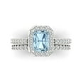 thumbnail image 2 of Clara Pucci 14K White Gold Emerald Cut 1.5Ct Natural Aquamarine Engagement Ring + Matching Band - Luxury Box Included, 2 of 7