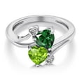 thumbnail image 3 of Gem Stone King 925 Sterling Silver Green Nano Emerald Green Peridot and White Diamond Ring for Women (1.50 Cttw, Heart Shape 6MM, Gemstone May Birthstone, Size 9), 3 of 6