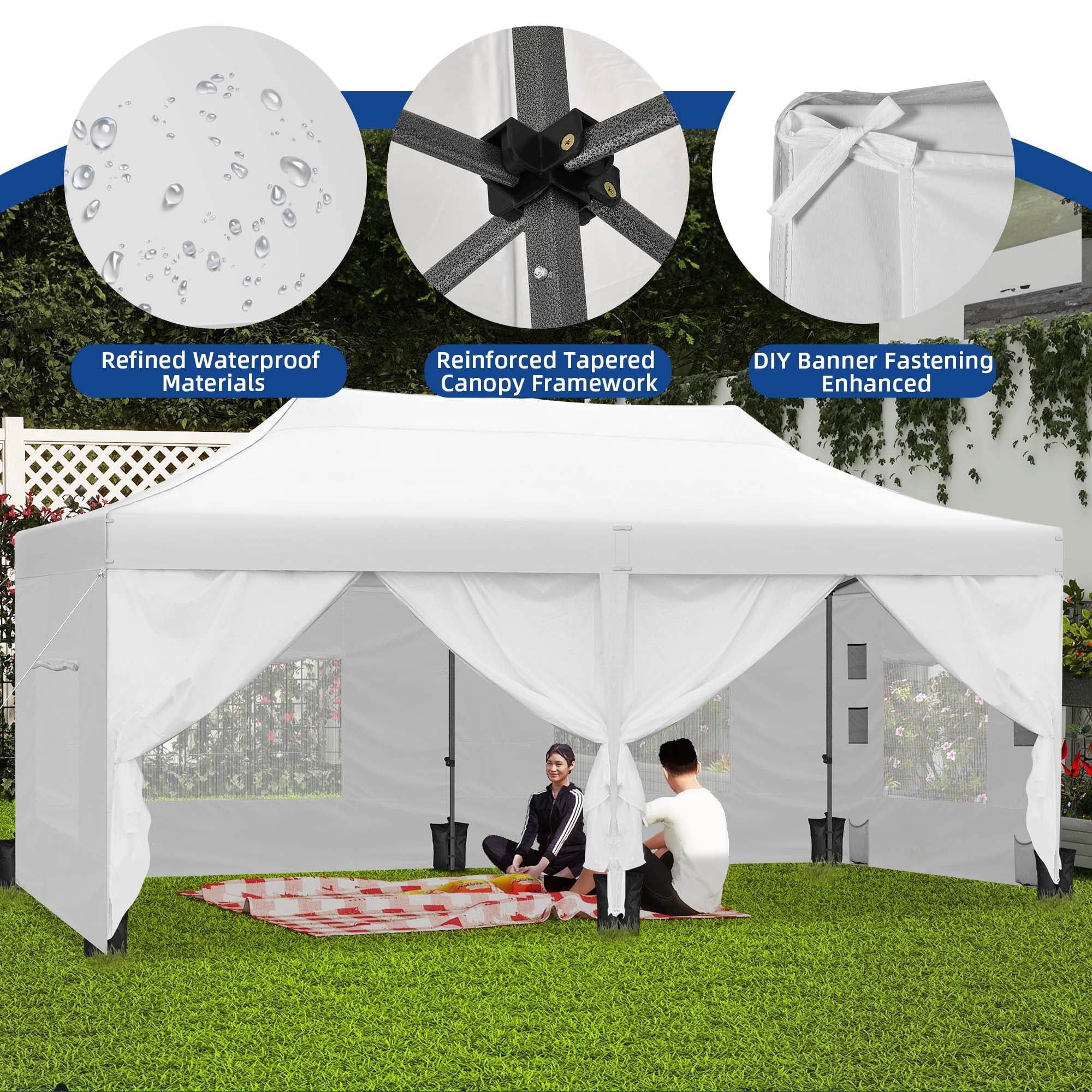 Uforic 10x20ft Outdoor Heavy Duty Pop up Canopy Tent with 6 Sidewalls - White