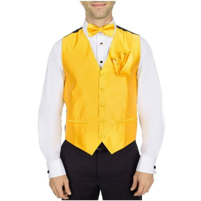 Men's Solid Dress Vest Bow Tie Gold for Tuxedo and Suit